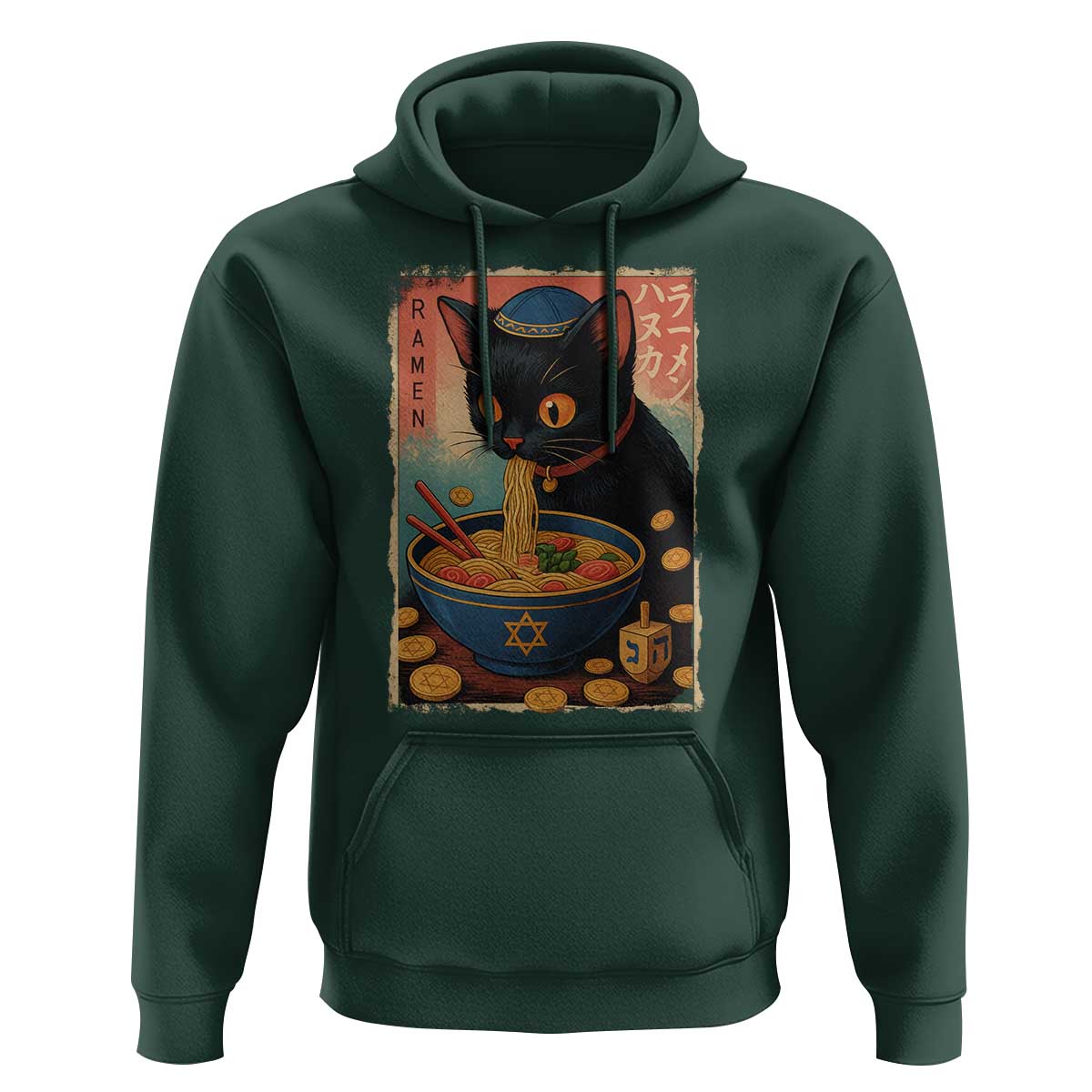 Cat Ramen Hanukkah Hoodie Japanese Kawaii Anime Chanukah Cat - Wonder Print Shop