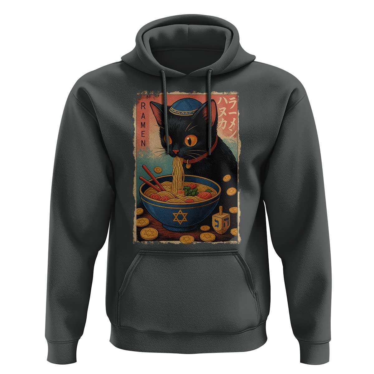 Cat Ramen Hanukkah Hoodie Japanese Kawaii Anime Chanukah Cat - Wonder Print Shop