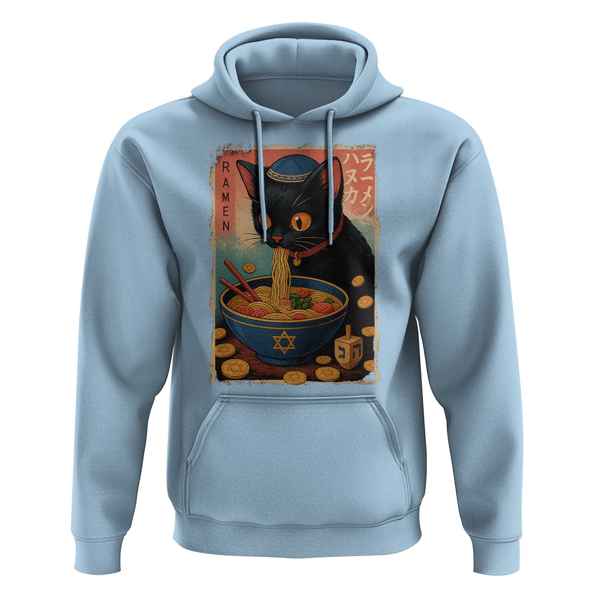 Cat Ramen Hanukkah Hoodie Japanese Kawaii Anime Chanukah Cat - Wonder Print Shop