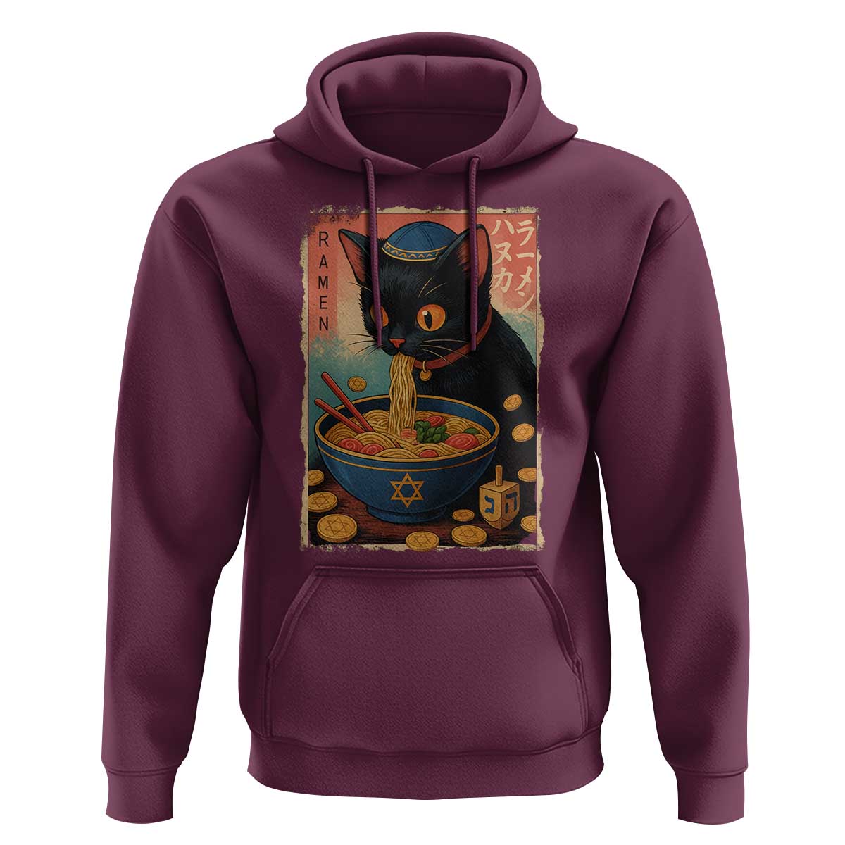 Cat Ramen Hanukkah Hoodie Japanese Kawaii Anime Chanukah Cat - Wonder Print Shop