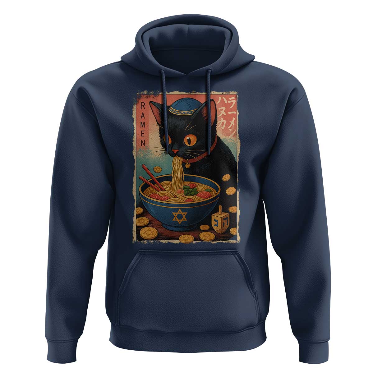 Cat Ramen Hanukkah Hoodie Japanese Kawaii Anime Chanukah Cat - Wonder Print Shop