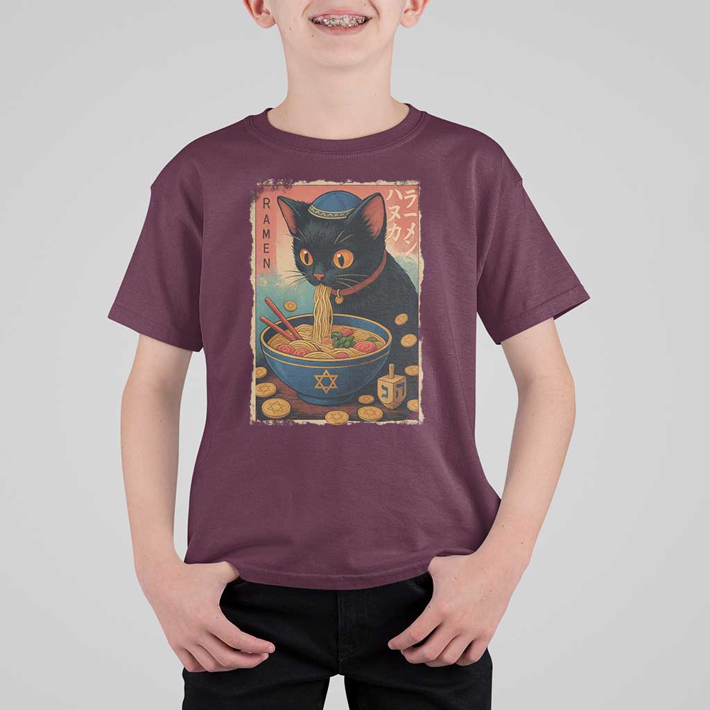 Cat Ramen Hanukkah T Shirt For Kid Japanese Kawaii Anime Chanukah Cat - Wonder Print Shop