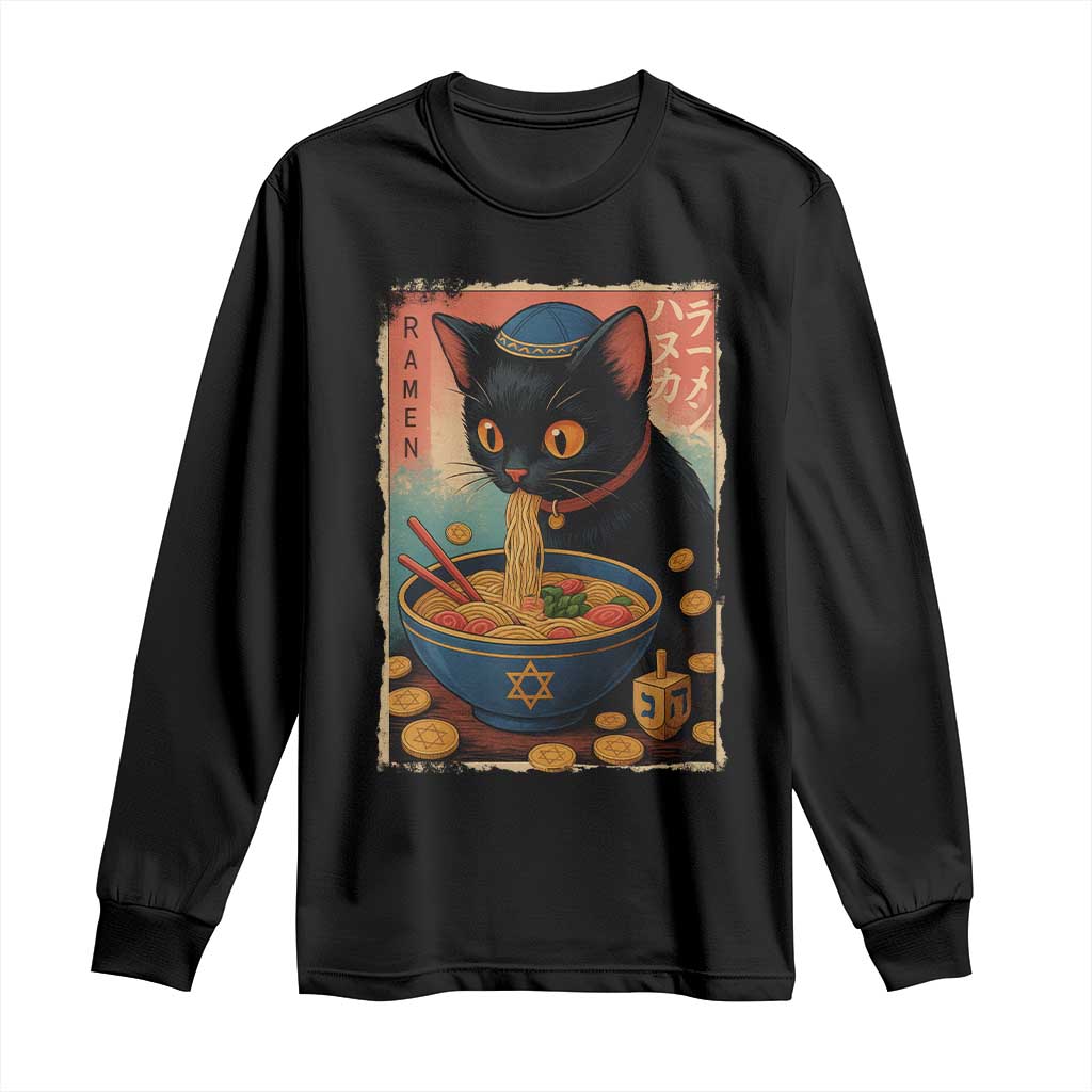 Cat Ramen Hanukkah Long Sleeve Shirt Japanese Kawaii Anime Chanukah Cat - Wonder Print Shop