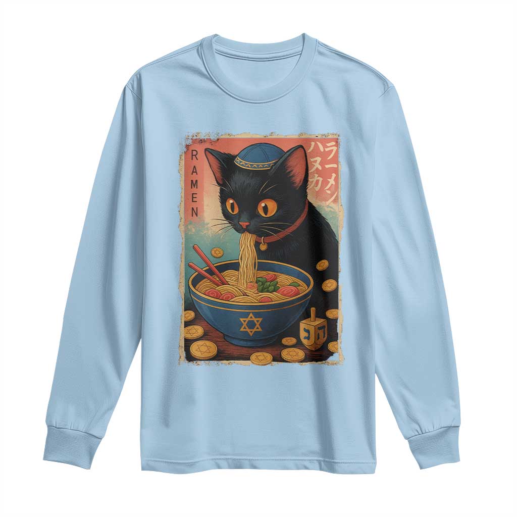Cat Ramen Hanukkah Long Sleeve Shirt Japanese Kawaii Anime Chanukah Cat - Wonder Print Shop