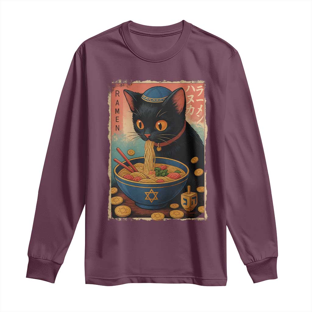 Cat Ramen Hanukkah Long Sleeve Shirt Japanese Kawaii Anime Chanukah Cat - Wonder Print Shop