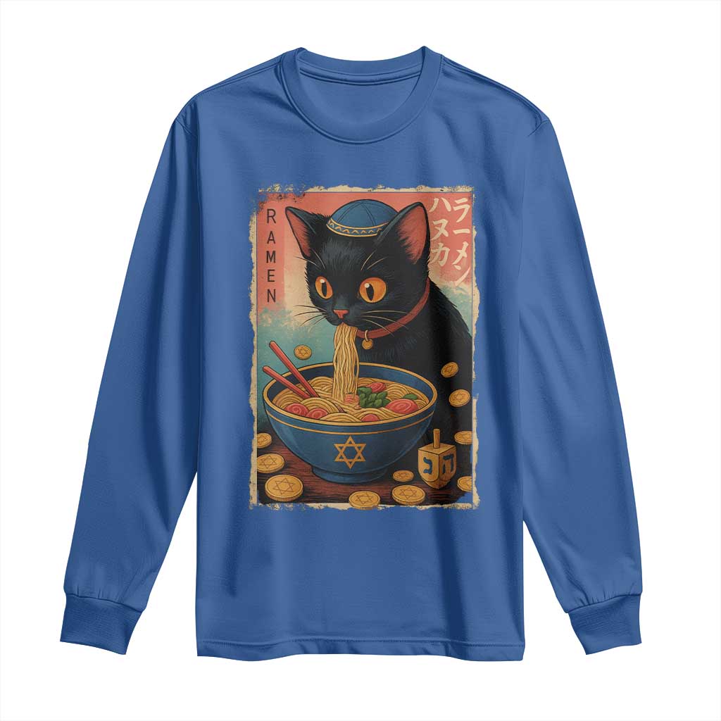 Cat Ramen Hanukkah Long Sleeve Shirt Japanese Kawaii Anime Chanukah Cat - Wonder Print Shop