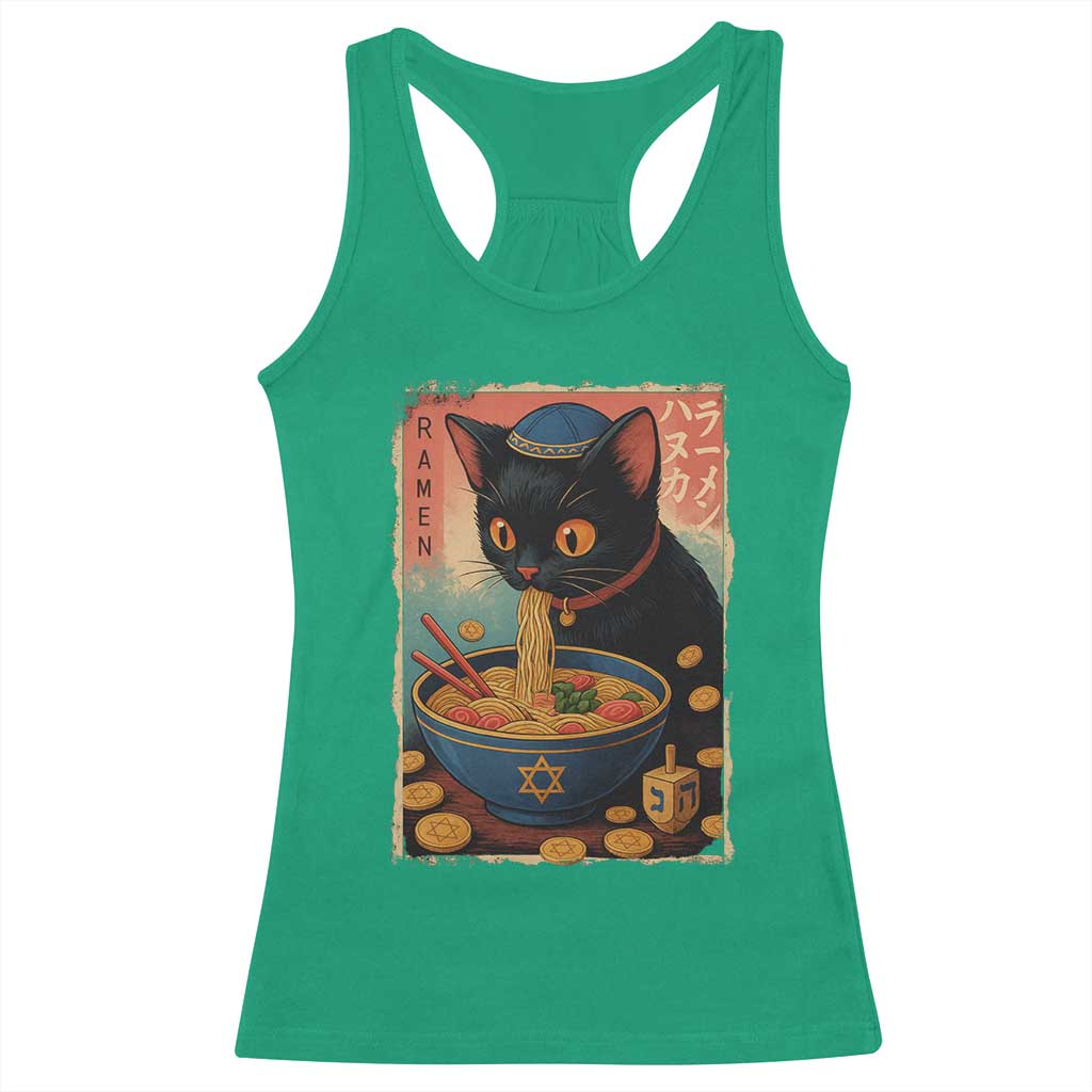 Cat Ramen Hanukkah Racerback Tank Top Japanese Kawaii Anime Chanukah Cat - Wonder Print Shop