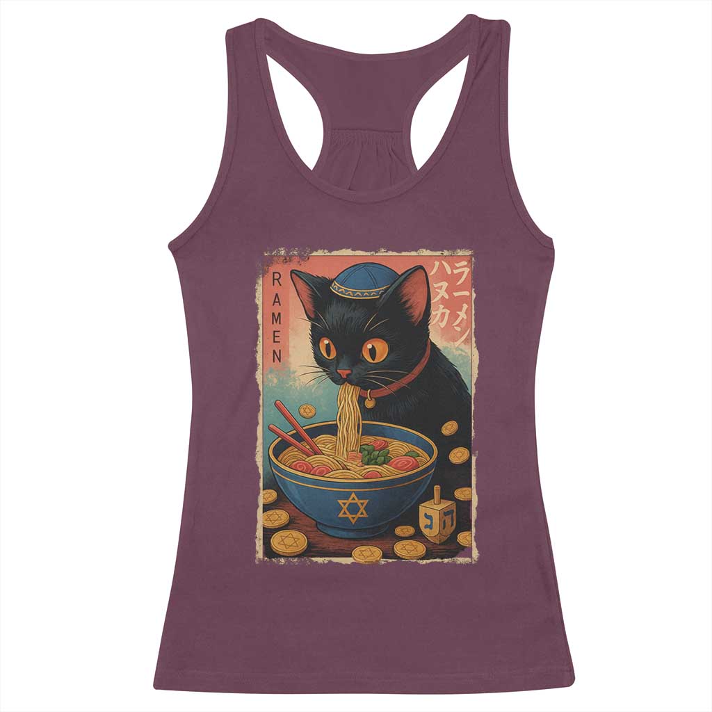 Cat Ramen Hanukkah Racerback Tank Top Japanese Kawaii Anime Chanukah Cat - Wonder Print Shop