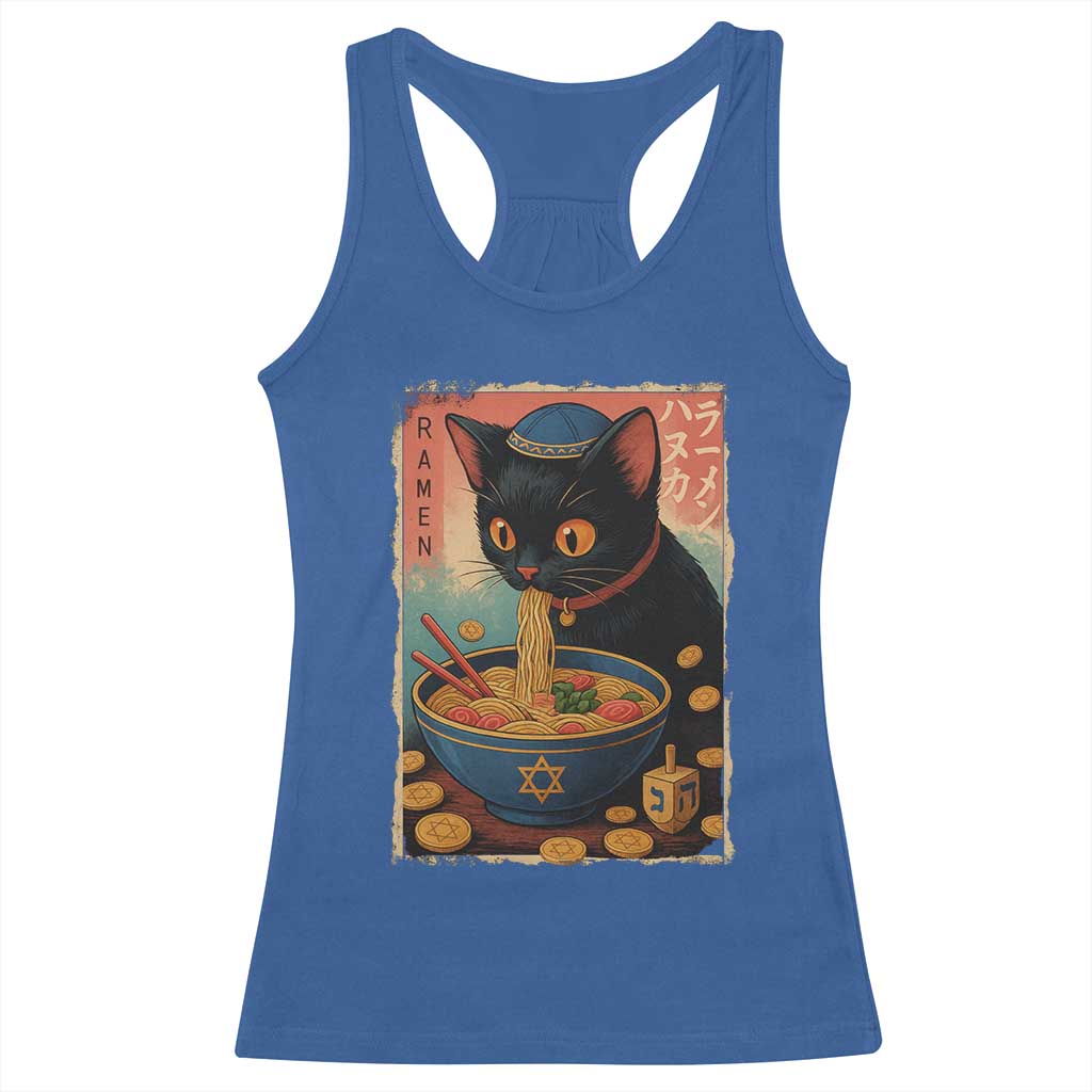 Cat Ramen Hanukkah Racerback Tank Top Japanese Kawaii Anime Chanukah Cat - Wonder Print Shop