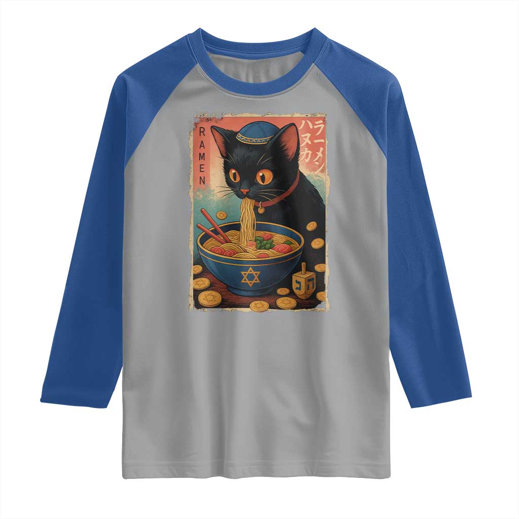 Cat Ramen Hanukkah Raglan Shirt Japanese Kawaii Anime Chanukah Cat - Wonder Print Shop