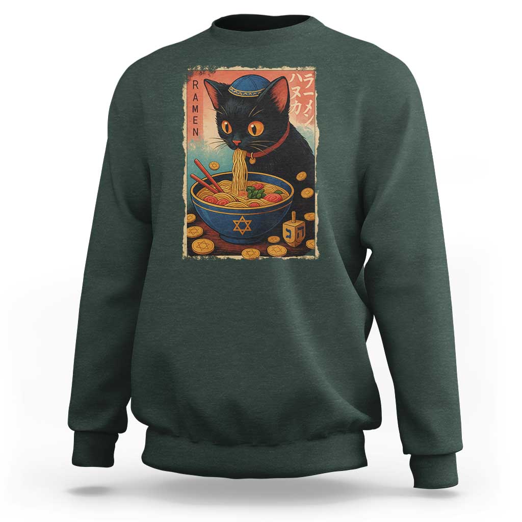 Cat Ramen Hanukkah Sweatshirt Japanese Kawaii Anime Chanukah Cat - Wonder Print Shop