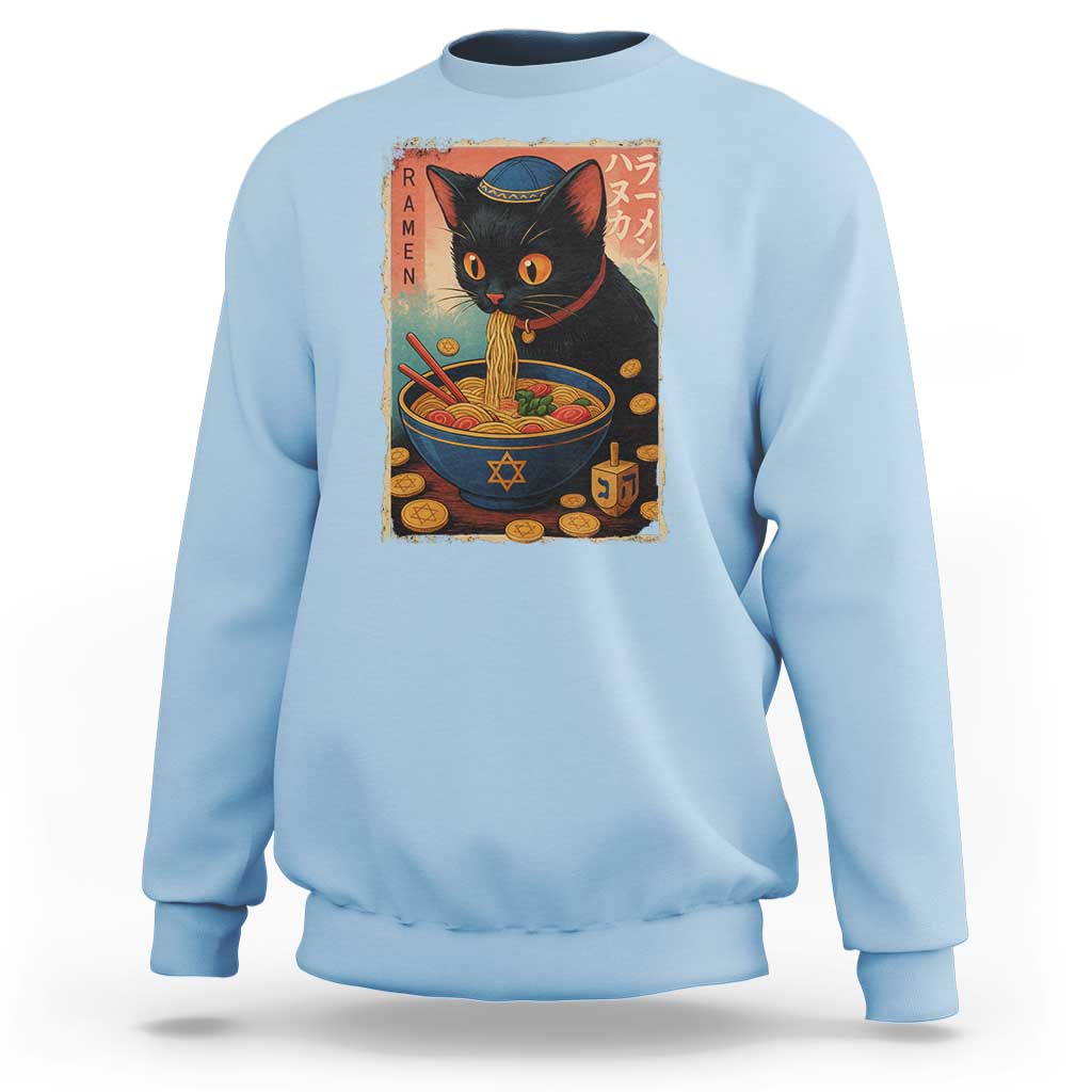 Cat Ramen Hanukkah Sweatshirt Japanese Kawaii Anime Chanukah Cat - Wonder Print Shop