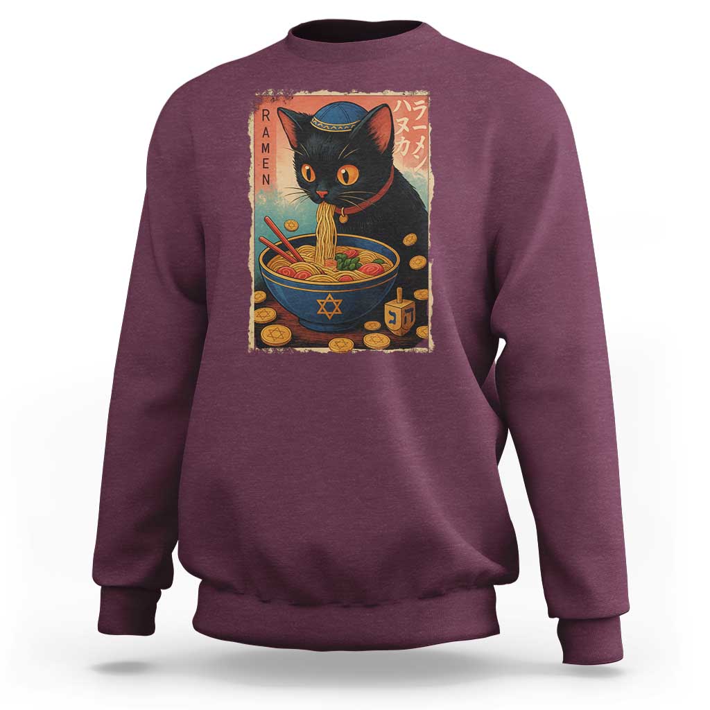 Cat Ramen Hanukkah Sweatshirt Japanese Kawaii Anime Chanukah Cat - Wonder Print Shop