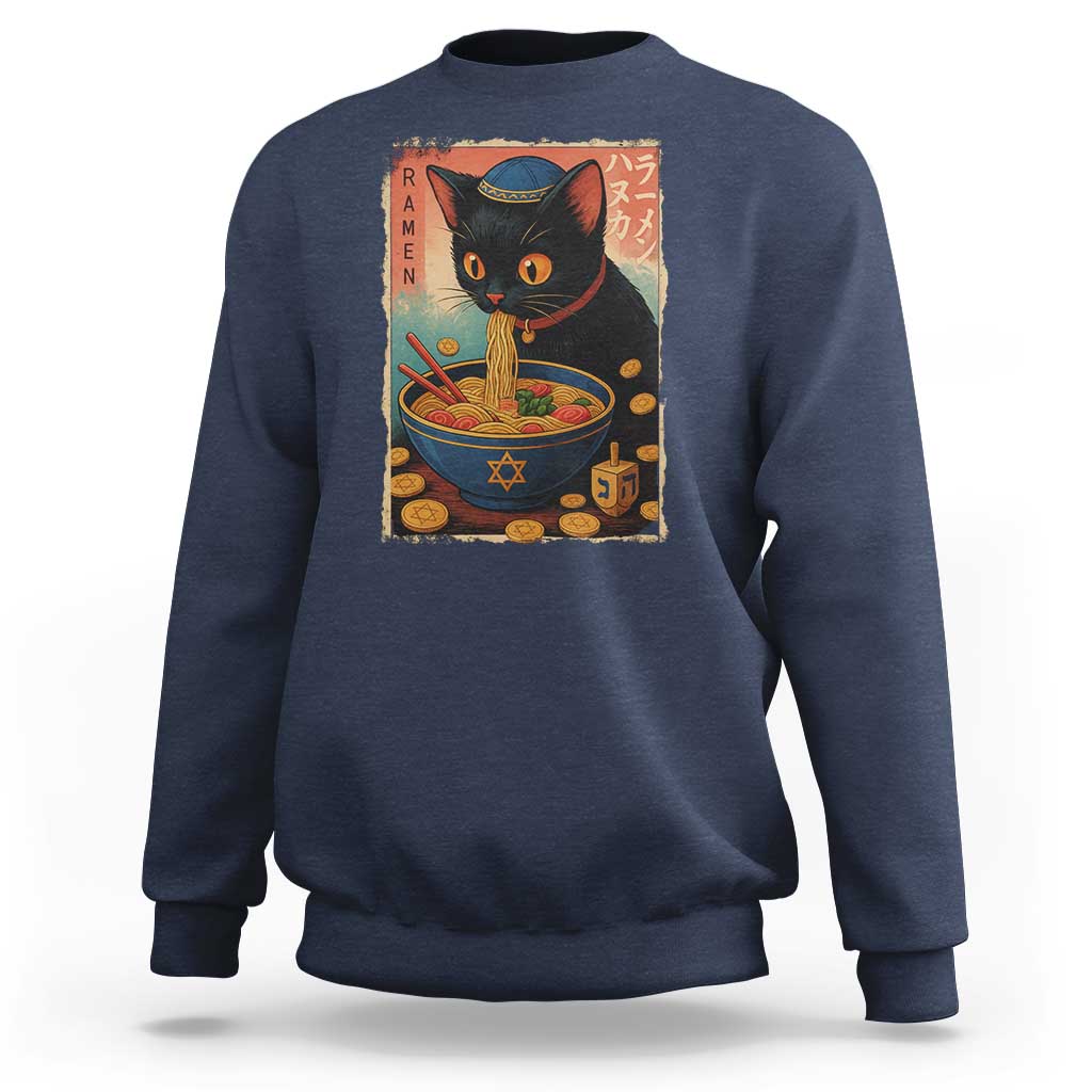 Cat Ramen Hanukkah Sweatshirt Japanese Kawaii Anime Chanukah Cat - Wonder Print Shop