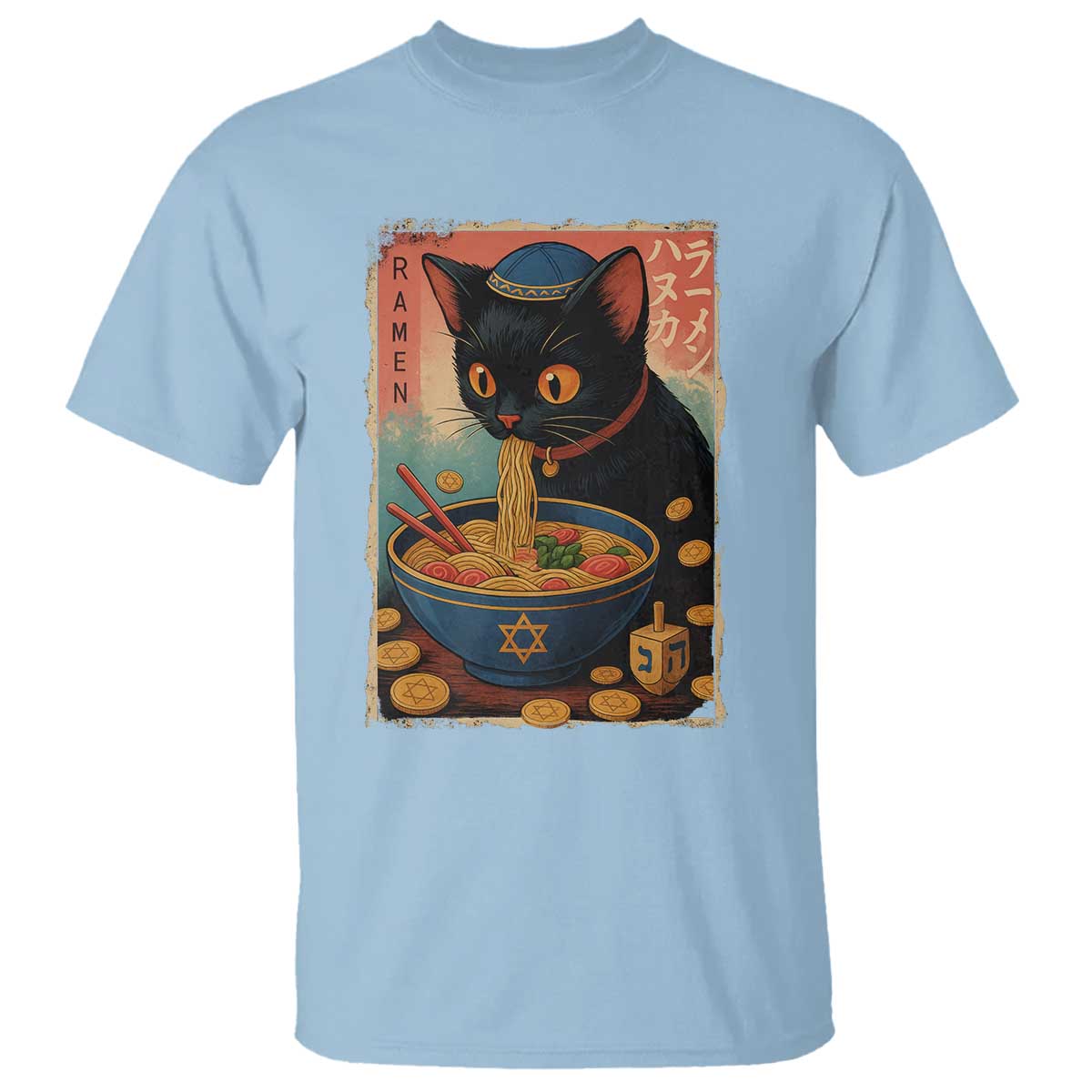 Cat Ramen Hanukkah T Shirt Japanese Kawaii Anime Chanukah Cat - Wonder Print Shop