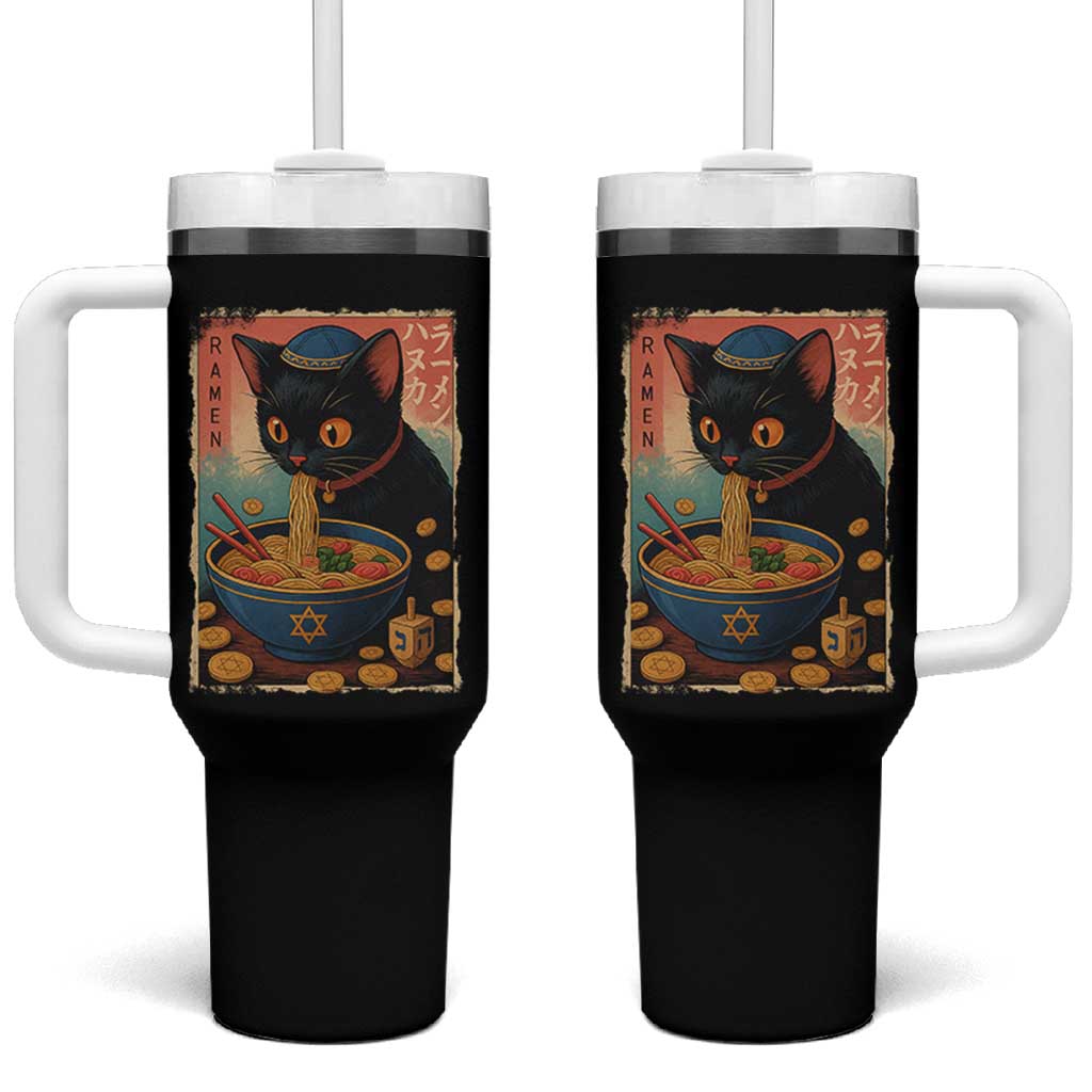 Cat Ramen Hanukkah Tumbler With Handle Japanese Kawaii Anime Chanukah Cat - Wonder Print Shop