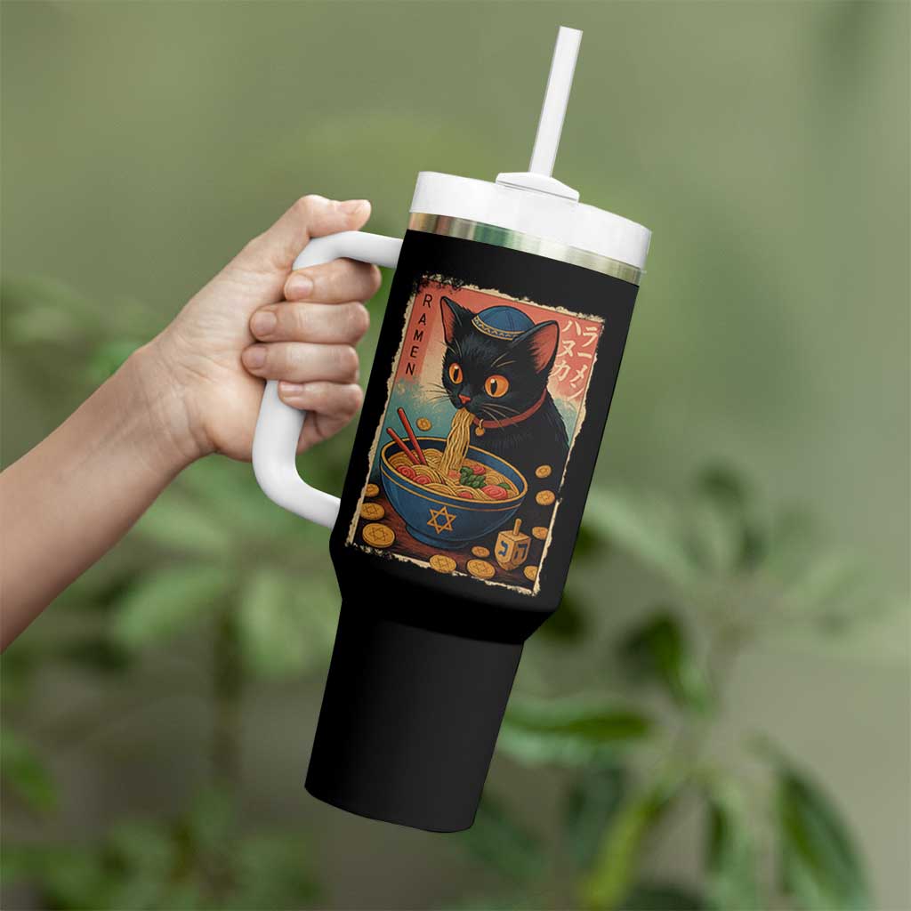 Cat Ramen Hanukkah Tumbler With Handle Japanese Kawaii Anime Chanukah Cat - Wonder Print Shop