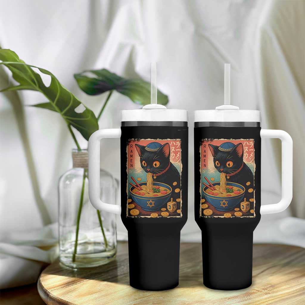 Cat Ramen Hanukkah Tumbler With Handle Japanese Kawaii Anime Chanukah Cat - Wonder Print Shop