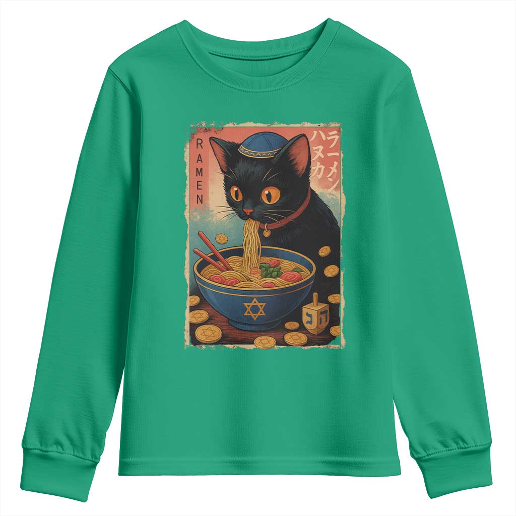Cat Ramen Hanukkah Youth Sweatshirt Japanese Kawaii Anime Chanukah Cat - Wonder Print Shop