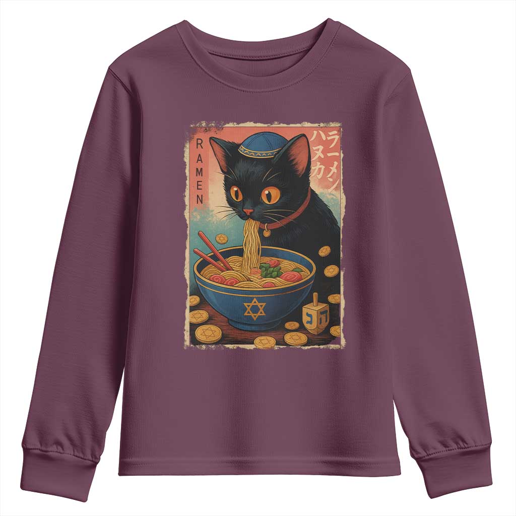 Cat Ramen Hanukkah Youth Sweatshirt Japanese Kawaii Anime Chanukah Cat - Wonder Print Shop