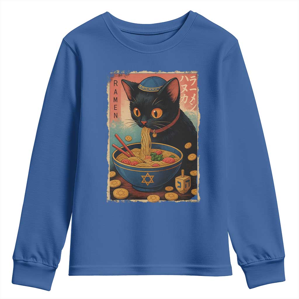 Cat Ramen Hanukkah Youth Sweatshirt Japanese Kawaii Anime Chanukah Cat - Wonder Print Shop