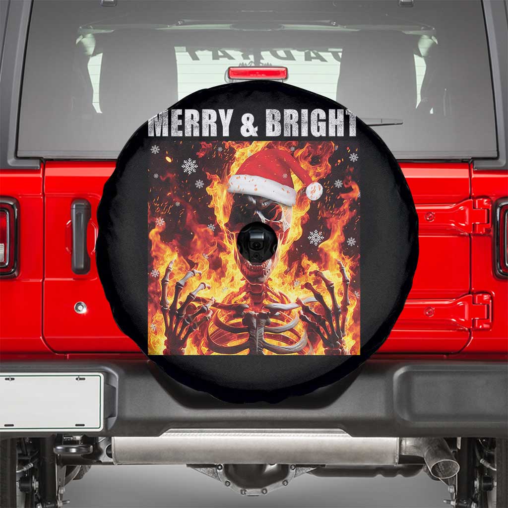 Funny Merry And Bright Spare Tire Cover Christmas Chaos Xmas Skeleton Fire Flames - Wonder Print Shop