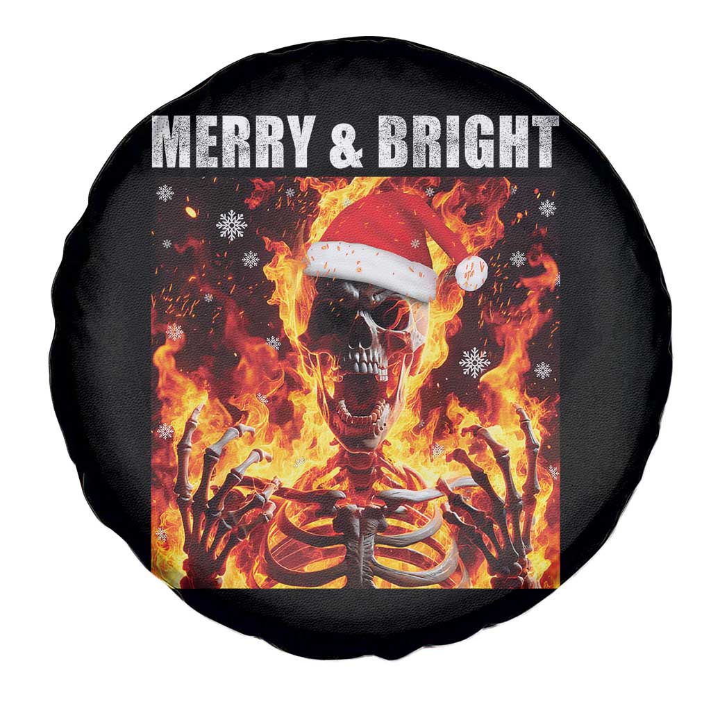 Funny Merry And Bright Spare Tire Cover Christmas Chaos Xmas Skeleton Fire Flames - Wonder Print Shop