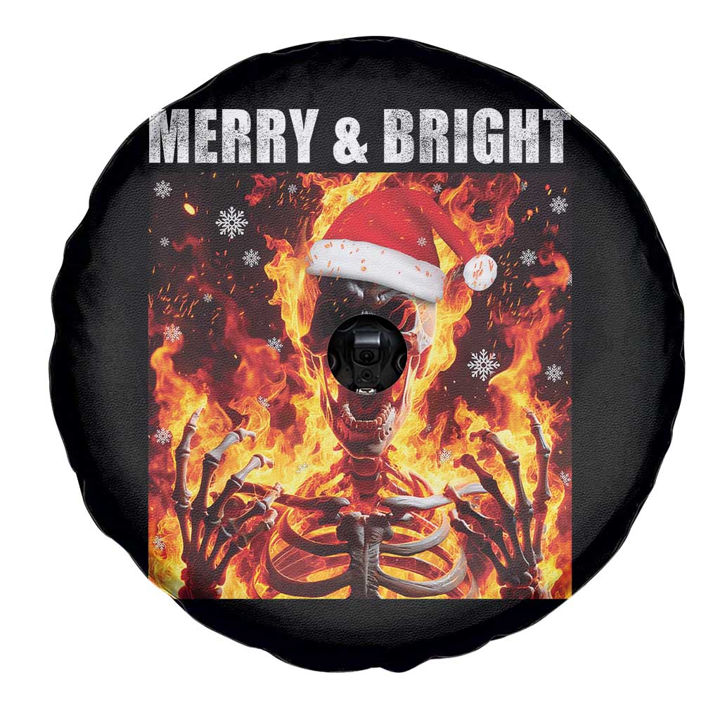 Funny Merry And Bright Spare Tire Cover Christmas Chaos Xmas Skeleton Fire Flames - Wonder Print Shop
