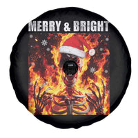 Funny Merry And Bright Spare Tire Cover Christmas Chaos Xmas Skeleton Fire Flames - Wonder Print Shop