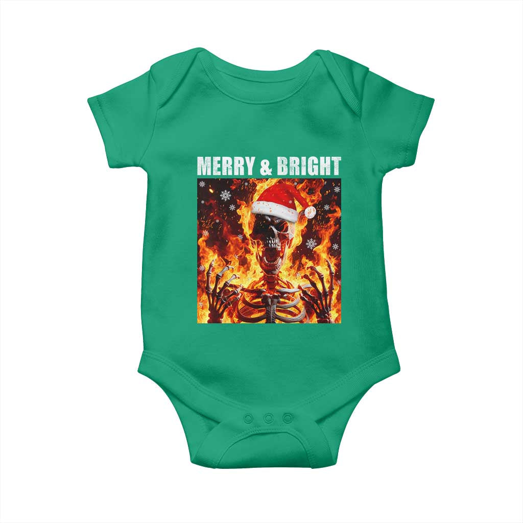 Funny Merry And Bright Baby Onesie Christmas Chaos Xmas Skeleton Fire Flames - Wonder Print Shop