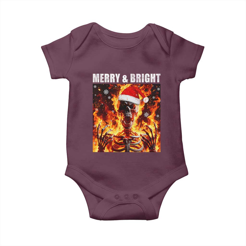 Funny Merry And Bright Baby Onesie Christmas Chaos Xmas Skeleton Fire Flames - Wonder Print Shop