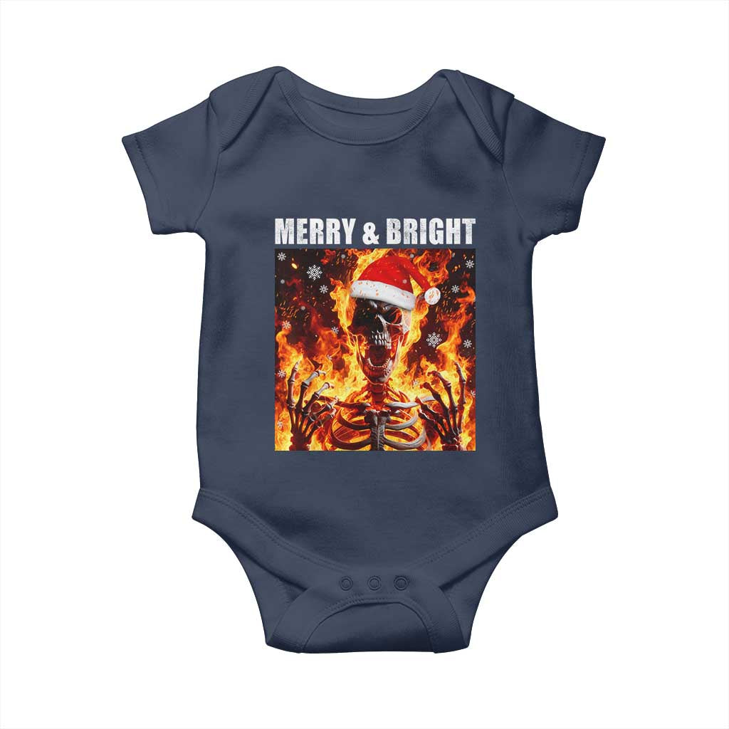 Funny Merry And Bright Baby Onesie Christmas Chaos Xmas Skeleton Fire Flames - Wonder Print Shop