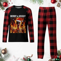Funny Merry And Bright Plaid Pajama Set Christmas Chaos Xmas Skeleton Fire Flames - Wonder Print Shop