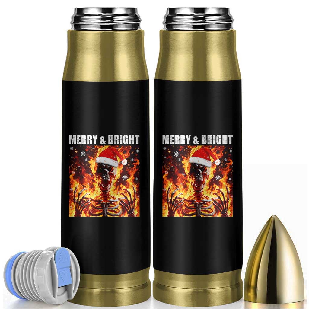 Funny Merry And Bright Bullet Tumbler Christmas Chaos Xmas Skeleton Fire Flames - Wonder Print Shop