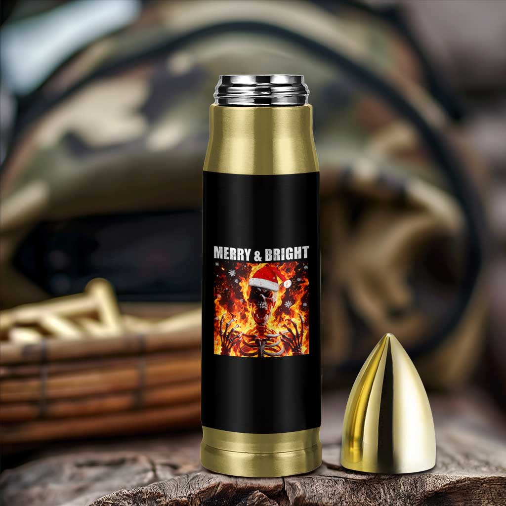 Funny Merry And Bright Bullet Tumbler Christmas Chaos Xmas Skeleton Fire Flames - Wonder Print Shop