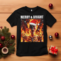 Funny Merry And Bright T Shirt Christmas Chaos Xmas Skeleton Fire Flames - Wonder Print Shop