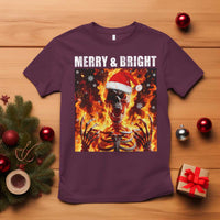 Funny Merry And Bright T Shirt Christmas Chaos Xmas Skeleton Fire Flames - Wonder Print Shop