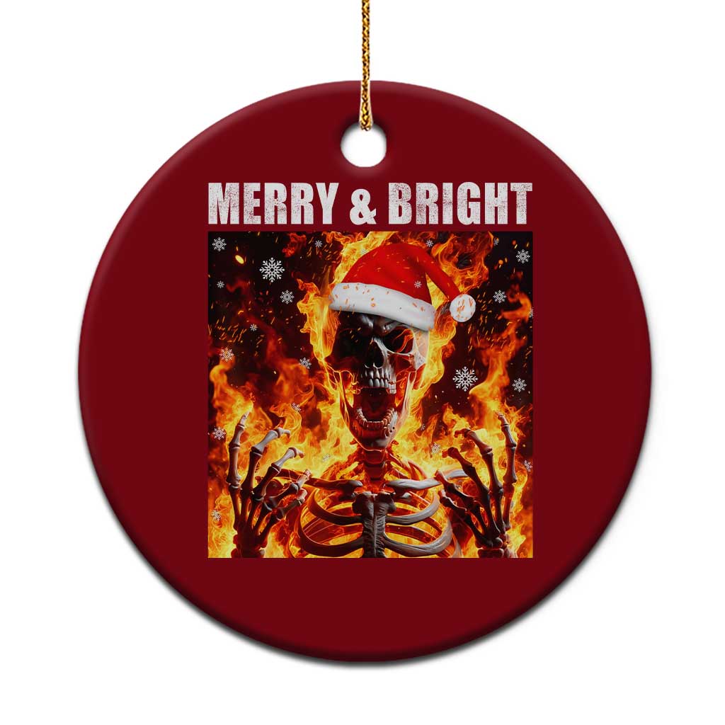 Funny Merry And Bright Ceramic Ornament Christmas Chaos Xmas Skeleton Fire Flames - Wonder Print Shop
