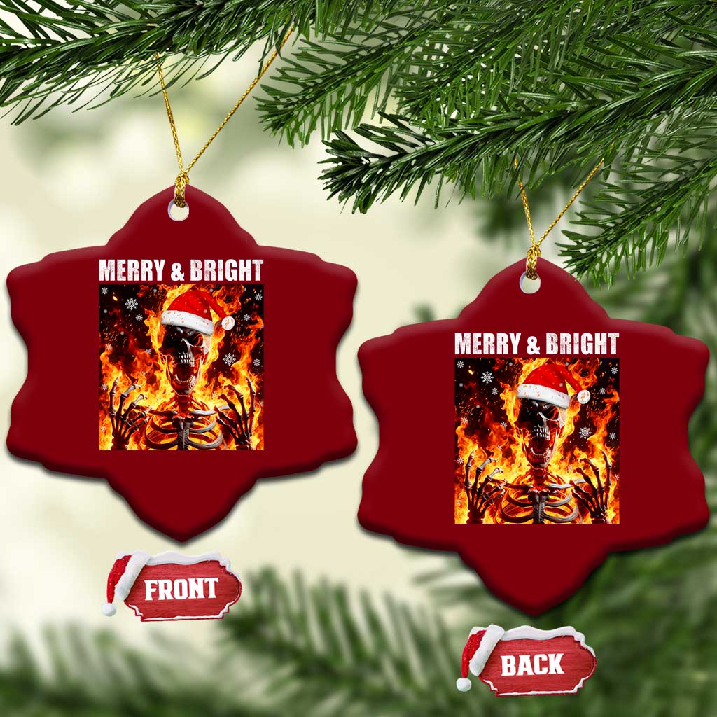 Funny Merry And Bright Ceramic Ornament Christmas Chaos Xmas Skeleton Fire Flames - Wonder Print Shop
