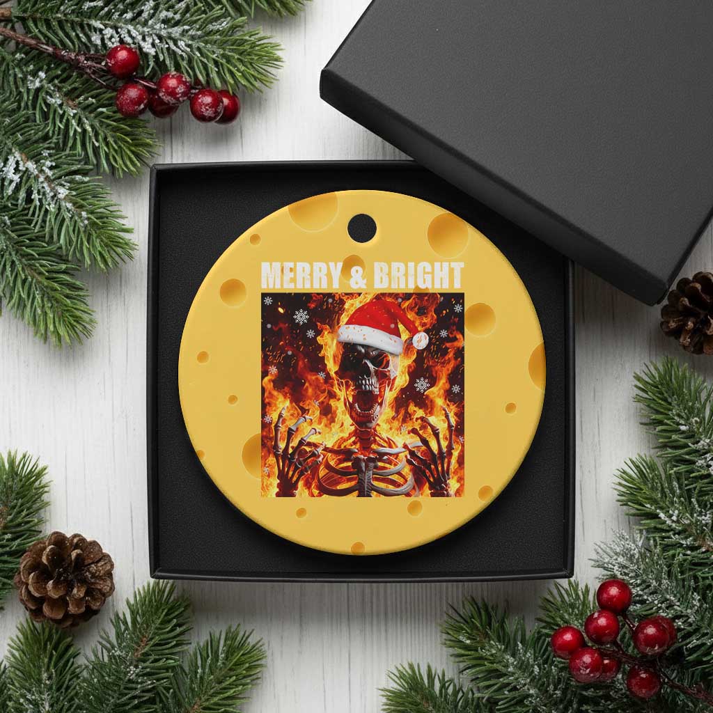 Funny Merry And Bright Ceramic Ornament Christmas Chaos Xmas Skeleton Fire Flames - Wonder Print Shop