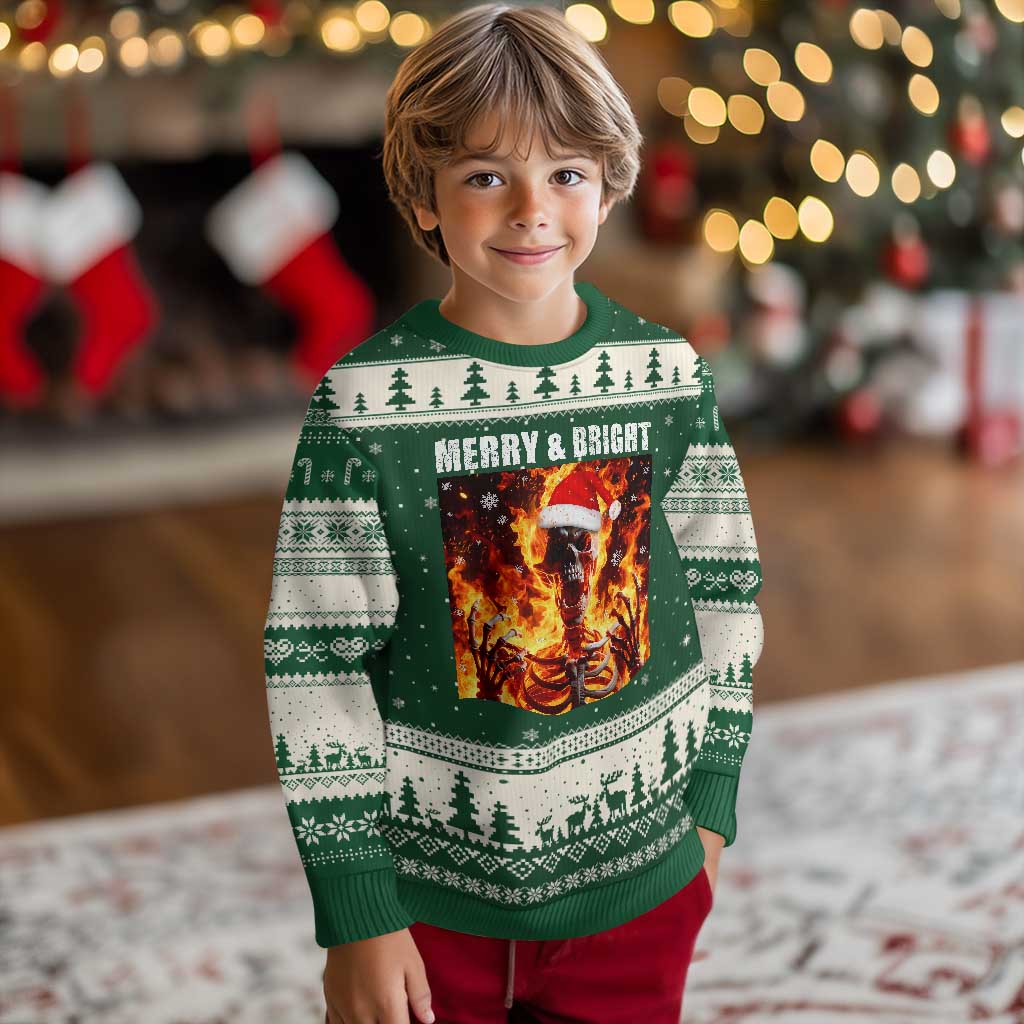 Funny Merry And Bright Ugly Christmas Sweater Christmas Chaos Xmas Skeleton Fire Flames - Wonder Print Shop