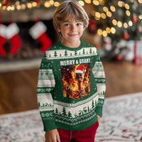 Funny Merry And Bright Ugly Christmas Sweater Christmas Chaos Xmas Skeleton Fire Flames - Wonder Print Shop