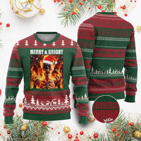 Funny Merry And Bright Ugly Christmas Sweater Christmas Chaos Xmas Skeleton Fire Flames - Wonder Print Shop