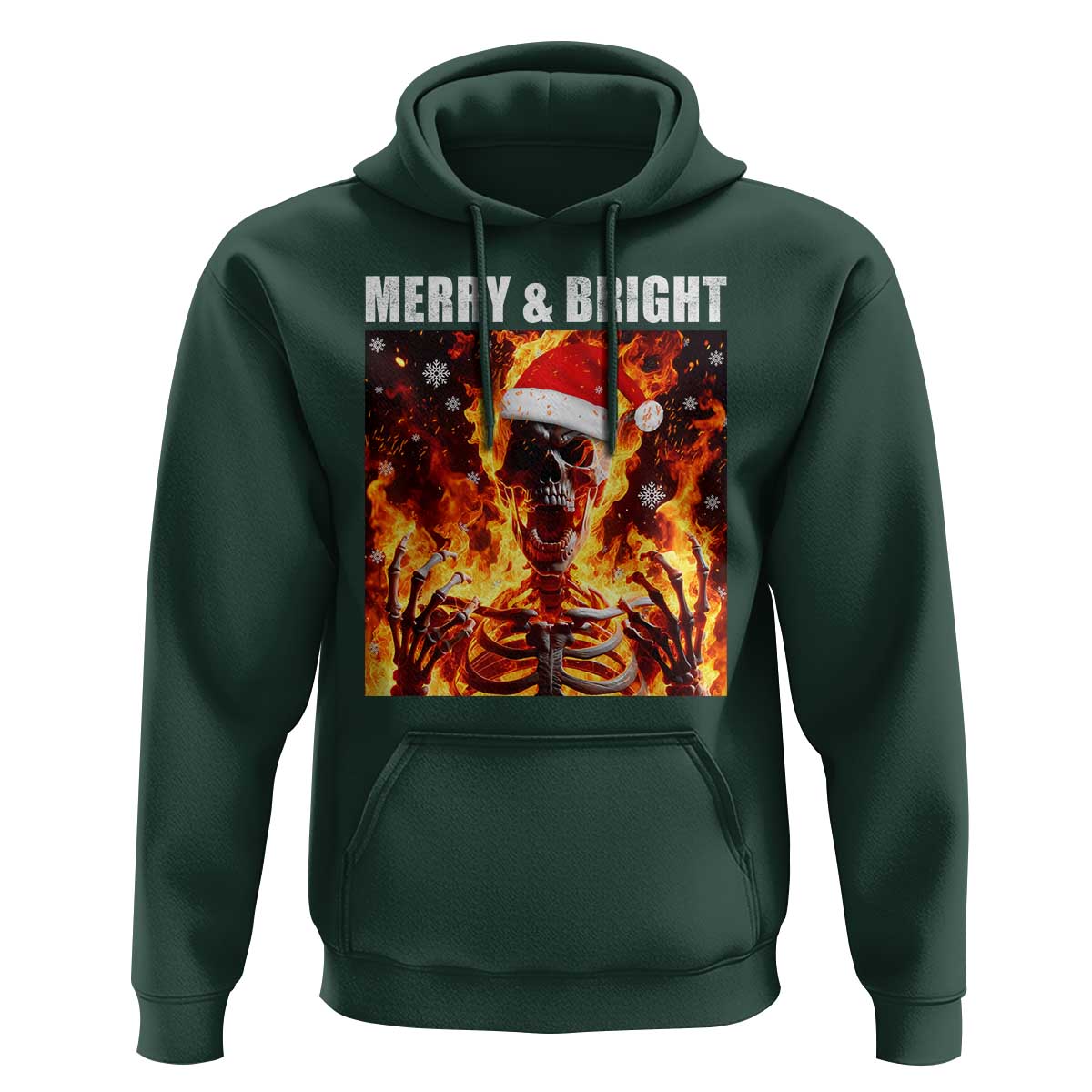 Funny Merry And Bright Hoodie Christmas Chaos Xmas Skeleton Fire Flames - Wonder Print Shop