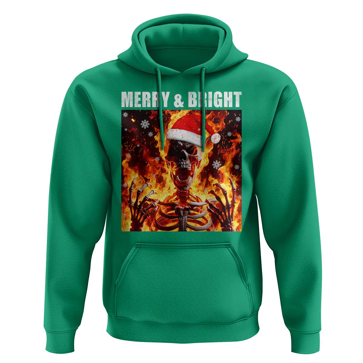Funny Merry And Bright Hoodie Christmas Chaos Xmas Skeleton Fire Flames - Wonder Print Shop