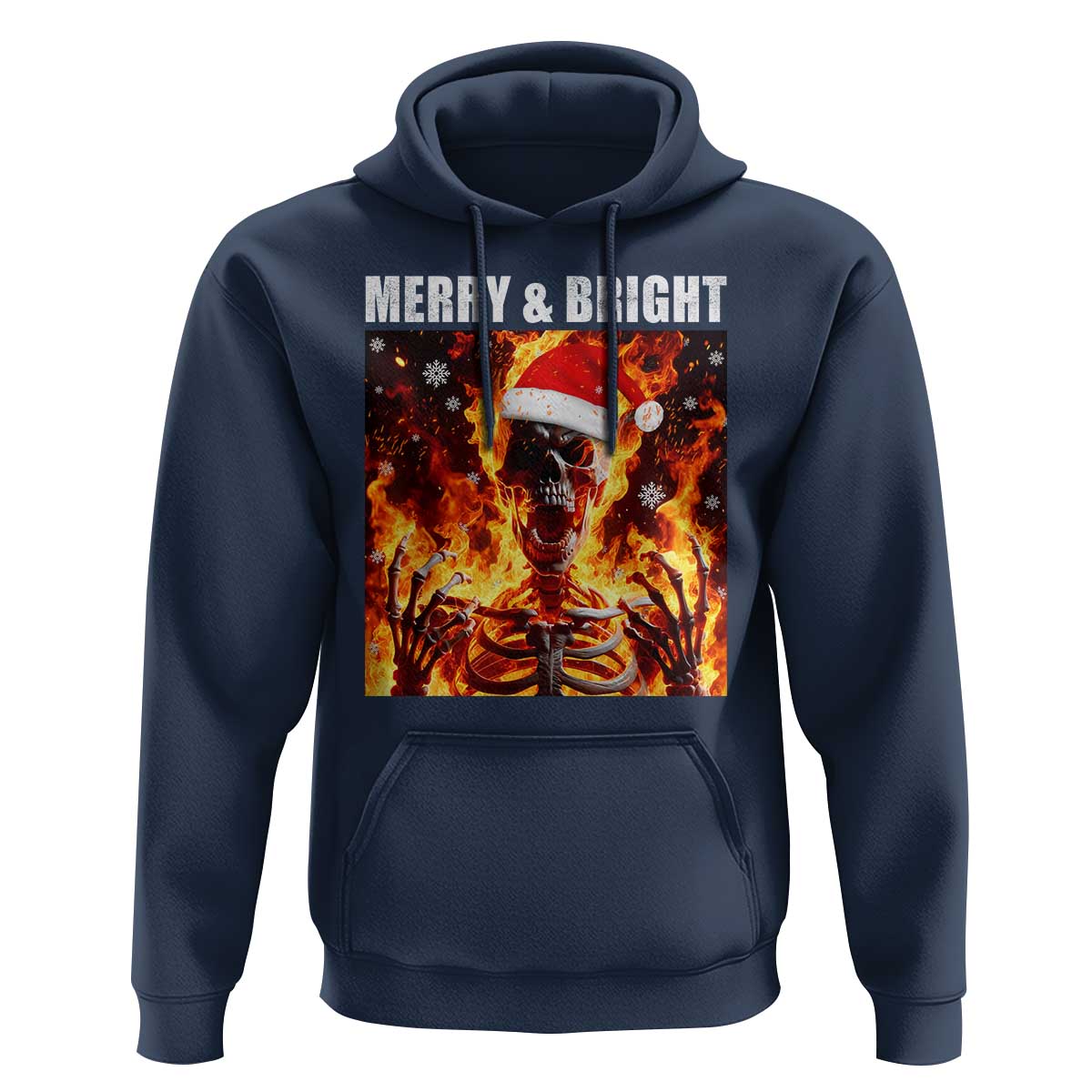 Funny Merry And Bright Hoodie Christmas Chaos Xmas Skeleton Fire Flames - Wonder Print Shop