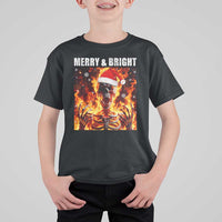 Funny Merry And Bright T Shirt For Kid Christmas Chaos Xmas Skeleton Fire Flames - Wonder Print Shop