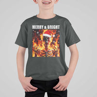 Funny Merry And Bright T Shirt For Kid Christmas Chaos Xmas Skeleton Fire Flames - Wonder Print Shop
