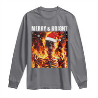Funny Merry And Bright Long Sleeve Shirt Christmas Chaos Xmas Skeleton Fire Flames - Wonder Print Shop