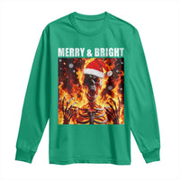Funny Merry And Bright Long Sleeve Shirt Christmas Chaos Xmas Skeleton Fire Flames - Wonder Print Shop